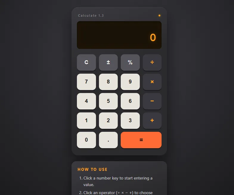 Desk Calculator web app with a dark display and number keys